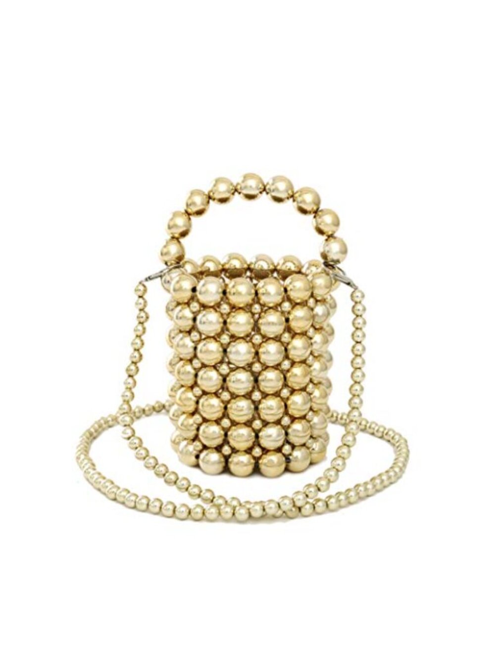 Metallic Colored Beaded Acrylic Handmade Bucket Bag Detachable Chain